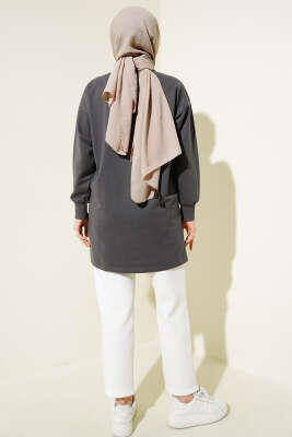 Elegance Baskılı İki İplik Tunik Füme - Tunik