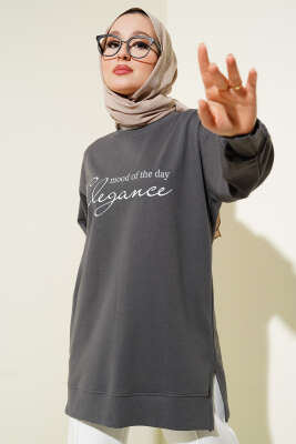 Elegance Baskılı İki İplik Tunik Füme - Tunik