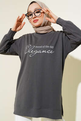 Elegance Baskılı İki İplik Tunik Füme - Yılın Fırsatı