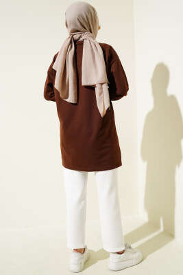 Elegance Baskılı İki İplik Tunik Kahve - Tunik