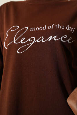 Elegance Baskılı İki İplik Tunik Kahve - Tunik