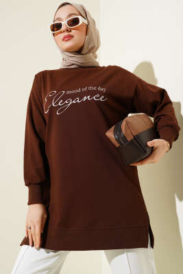 Elegance Baskılı İki İplik Tunik Kahve 