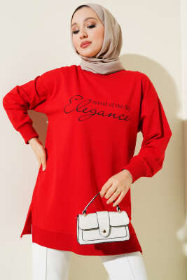 Elegance Baskılı İki İplik Tunik Kırmızı - Tunik
