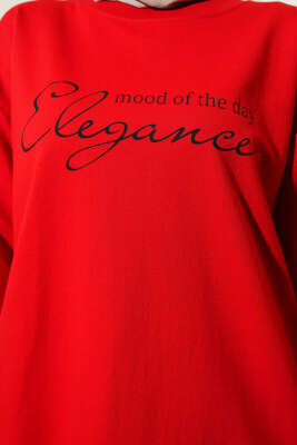 Elegance Baskılı İki İplik Tunik Kırmızı - Tunik