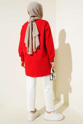 Elegance Baskılı İki İplik Tunik Kırmızı - Tunik