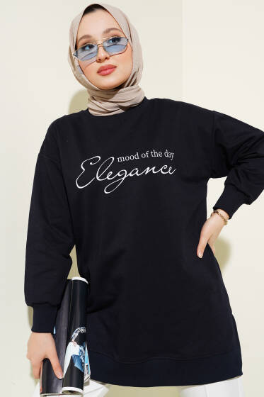 Elegance Baskılı İki İplik Tunik Lacivert - Yılın Fırsatı