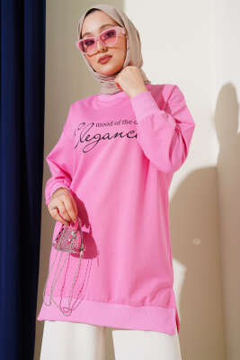 Elegance Baskılı İki İplik Tunik Pembe - Tunik