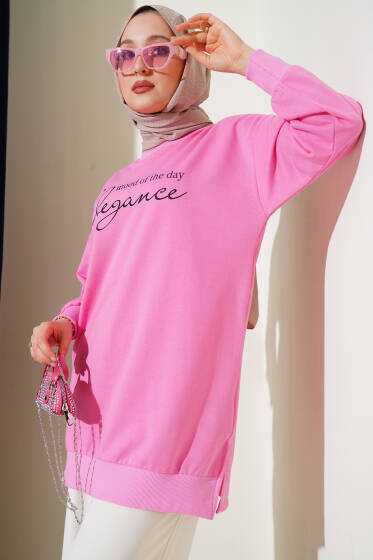 Elegance Baskılı İki İplik Tunik Pembe - Yılın Fırsatı