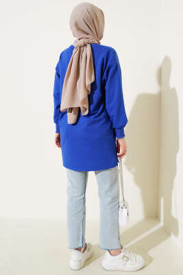 Elegance Baskılı İki İplik Tunik Saks - Tunik