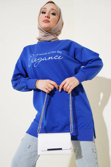 Elegance Baskılı İki İplik Tunik Saks - Tunik