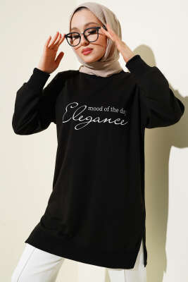 Elegance Baskılı İki İplik Tunik Siyah - Tunik