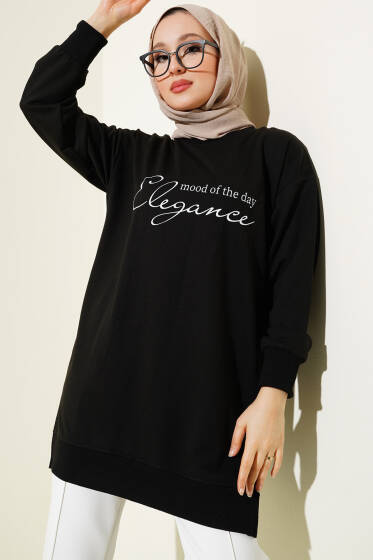 Elegance Baskılı İki İplik Tunik Siyah - Tunik