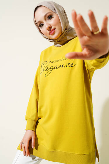 Elegance Baskılı İki İplik Tunik Yağ Yeşili - Yılın Fırsatı