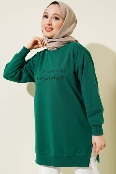 Elegance Baskılı İki İplik Tunik Yeşil - Tunik