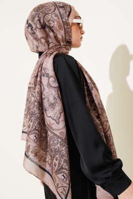 Elegant Motif Soft Şal Açık Vizon - Başörtüsü