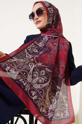 Elegant Motif Soft Şal Bordo - Başörtüsü