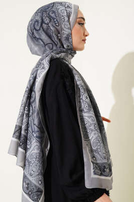 Elegant Motif Soft Şal Gri - Başörtüsü