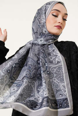 Elegant Motif Soft Şal Gri - Başörtüsü