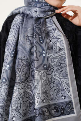 Elegant Motif Soft Şal Gri - Başörtüsü
