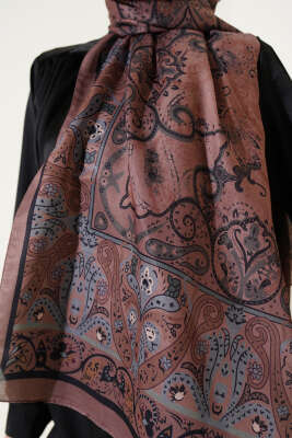 Elegant Motif Soft Şal Koyu Vizon - Başörtüsü
