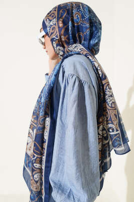 Elegant Motif Soft Şal Lacivert - Başörtüsü