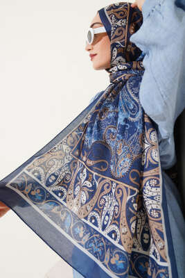 Elegant Motif Soft Şal Lacivert - Başörtüsü