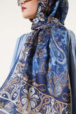 Elegant Motif Soft Şal Lacivert - Başörtüsü