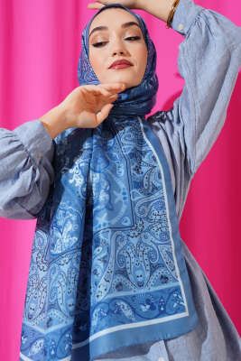 Elegant Motif Soft Şal Mavi - MODA KAPRİS