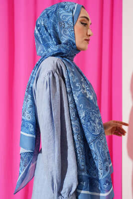 Elegant Motif Soft Şal Mavi - Başörtüsü