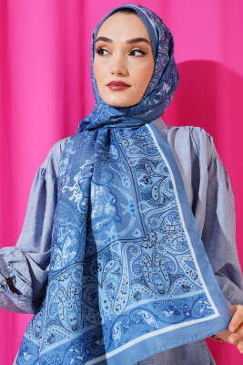 Elegant Motif Soft Şal Mavi - Başörtüsü
