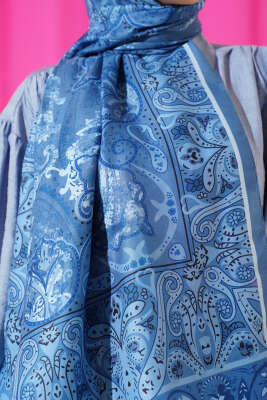 Elegant Motif Soft Şal Mavi - Başörtüsü