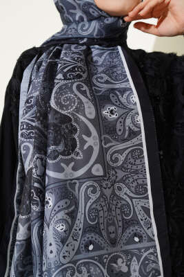 Elegant Motif Soft Şal Siyah - Başörtüsü