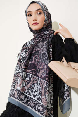 Elegant Motif Soft Şal Siyah Gri - Başörtüsü