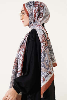Elegant Motif Soft Şal Taş Kiremit - Başörtüsü