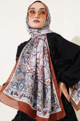 Elegant Motif Soft Şal Taş Kiremit - Başörtüsü