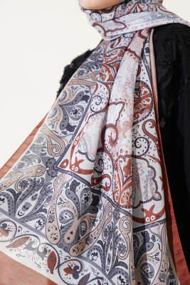 Elegant Motif Soft Şal Taş Kiremit - Başörtüsü
