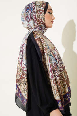 Elegant Motif Soft Şal Taş Mürdüm - Başörtüsü