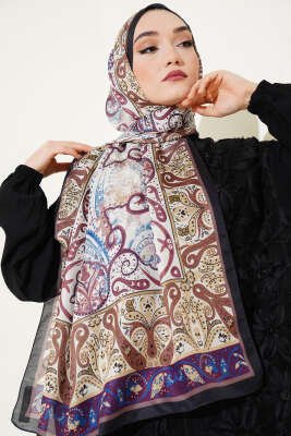Elegant Motif Soft Şal Taş Mürdüm 