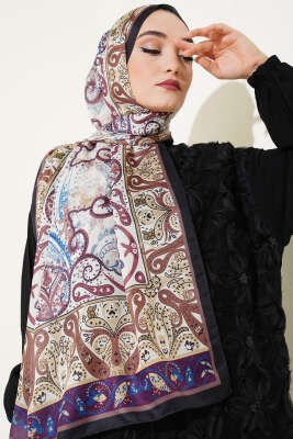 Elegant Motif Soft Şal Taş Mürdüm - Başörtüsü
