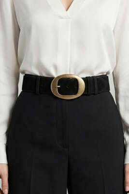 Elips Tokalı Süet Kemer Siyah - Süet Kemer