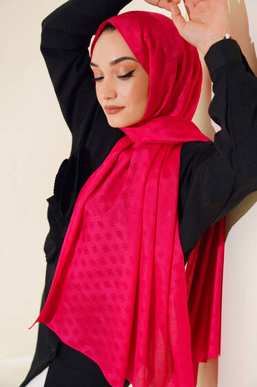 Elmas Desen Jakar Şal Fuşya - Başörtüsü