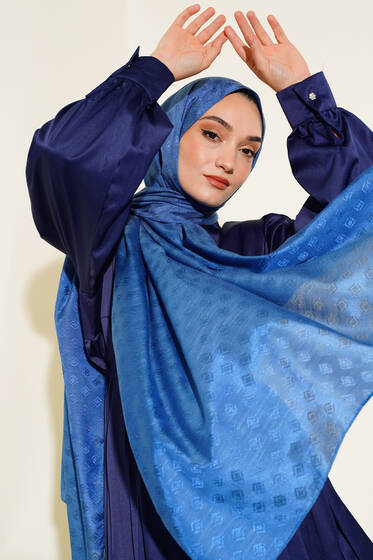 Elmas Desen Jakar Şal İndigo - Başörtüsü