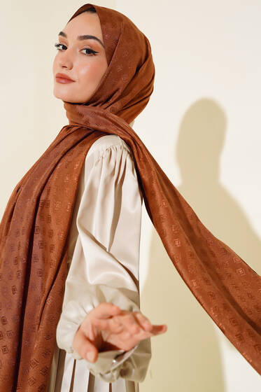 Elmas Desen Jakar Şal Kahve - Başörtüsü