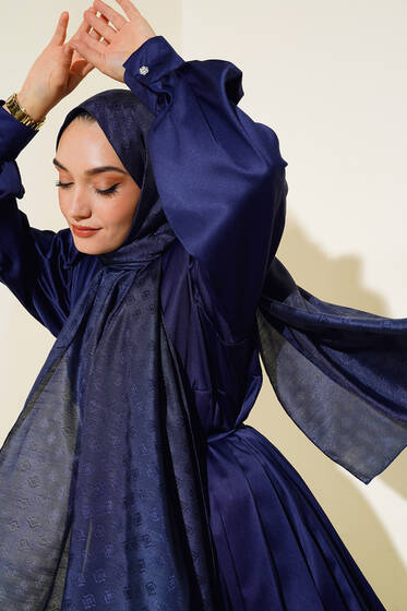 Elmas Desen Jakar Şal Lacivert - Başörtüsü