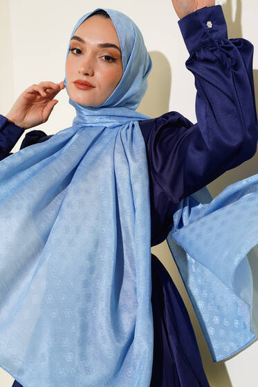 Elmas Desen Jakar Şal Mavi - Başörtüsü
