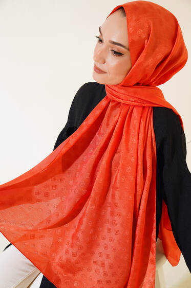 Elmas Desen Jakar Şal Oranj - Başörtüsü