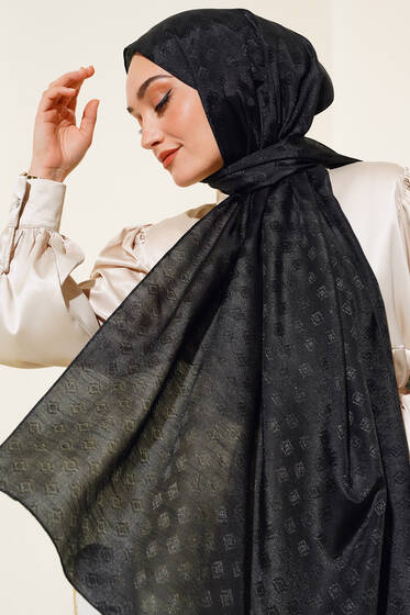 Elmas Desen Jakar Şal Siyah - Başörtüsü