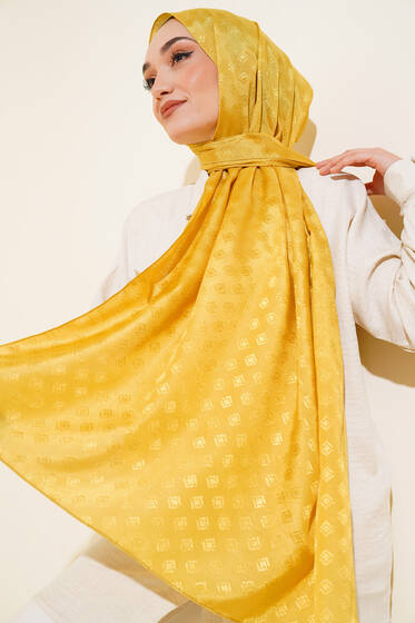 Elmas Desen Jakar Şal Yağ Yeşili - Başörtüsü