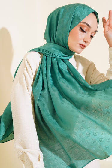 Elmas Desen Jakar Şal Zümrüt - Başörtüsü
