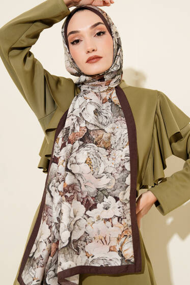 Elora Serisi Desenli Modal Şal Acı Kahve - Başörtüsü